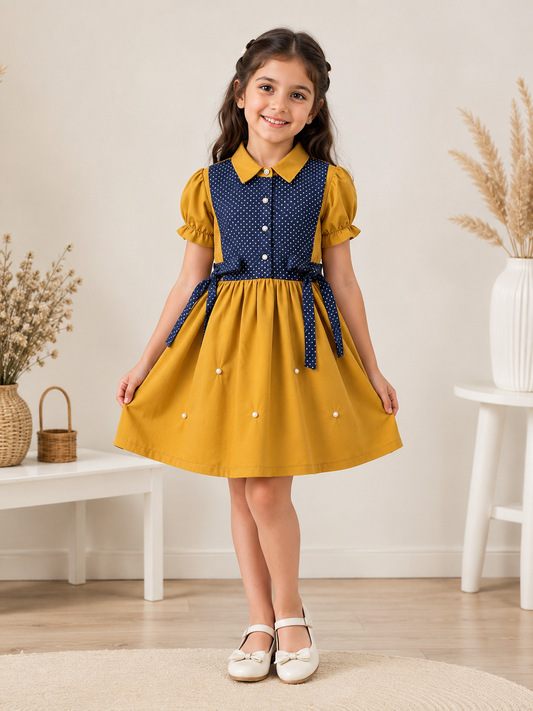 Girls' Elegant Pearl Detail Dress