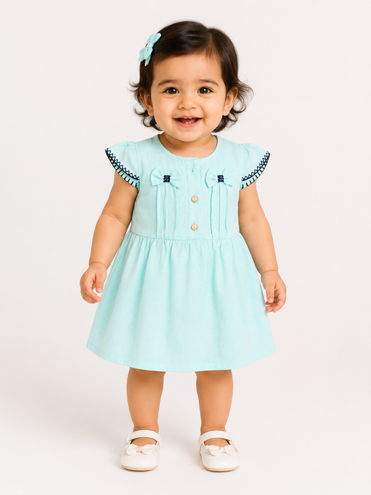 French Linen Baby Dress with Bow Details – 6 to 36 Months