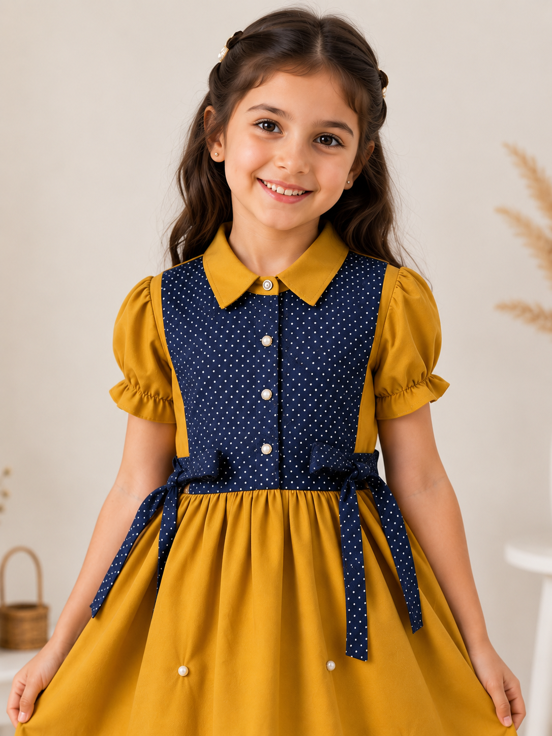Girls' Elegant Pearl Detail Dress