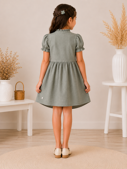 Girls' Linen Embroidered Dress