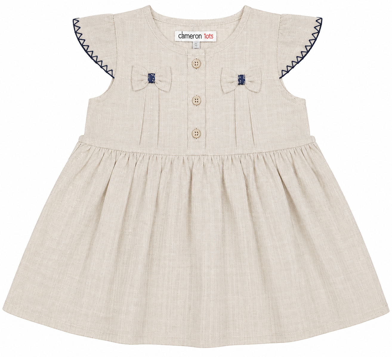 French Linen Baby Dress with Bow Details – 6 to 36 Months