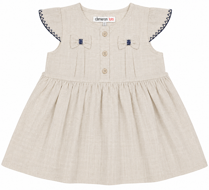 French Linen Baby Dress with Bow Details – 6 to 36 Months
