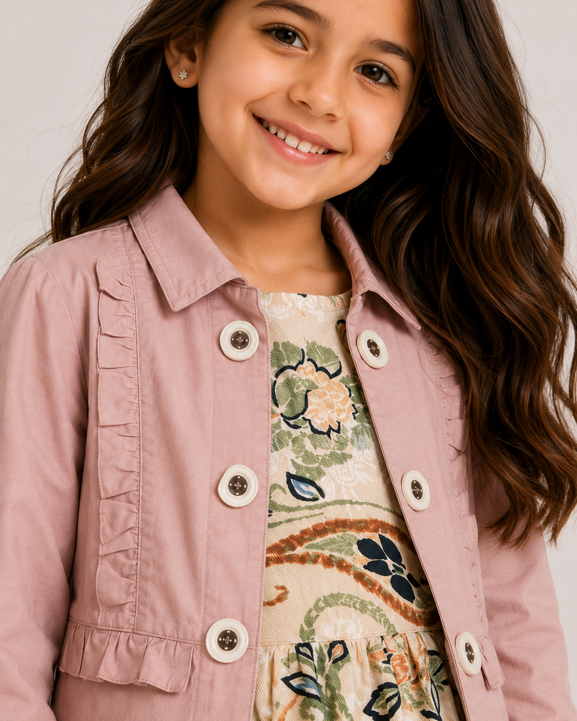 Girls 2-Piece Dress Set (Cotton Dress + Linen Bolero) Floral Design