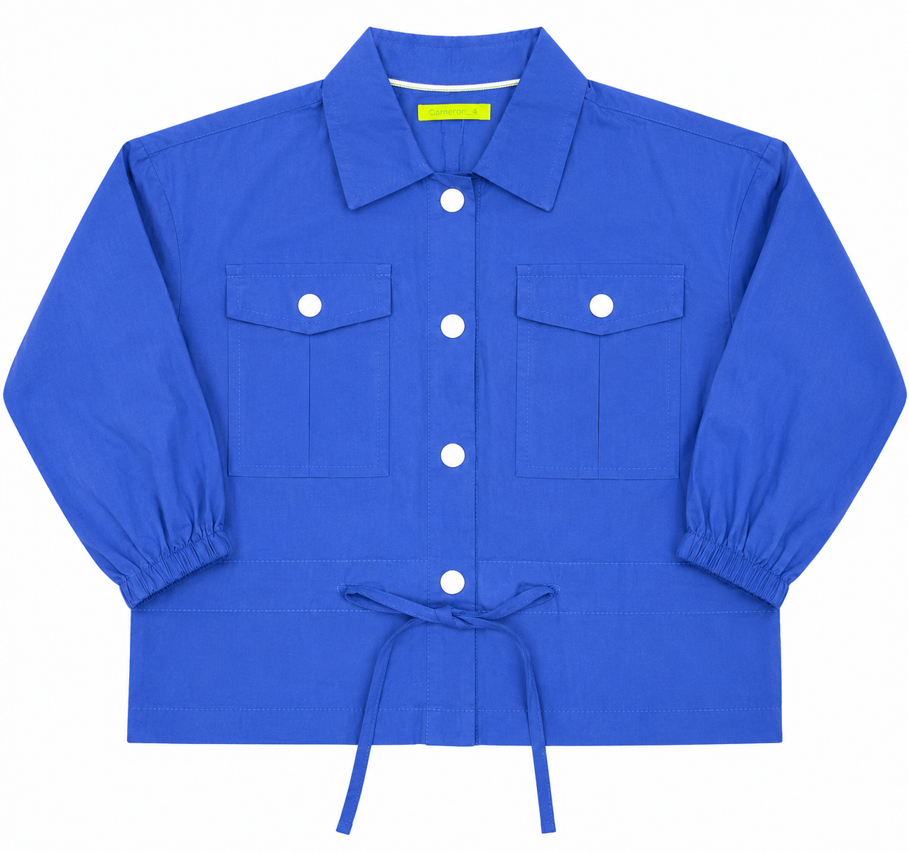 Girls Gabardine Blouse with Buttons, Front Pockets & Waist Tie