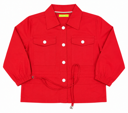 Girls Gabardine Blouse with Buttons, Front Pockets & Waist Tie