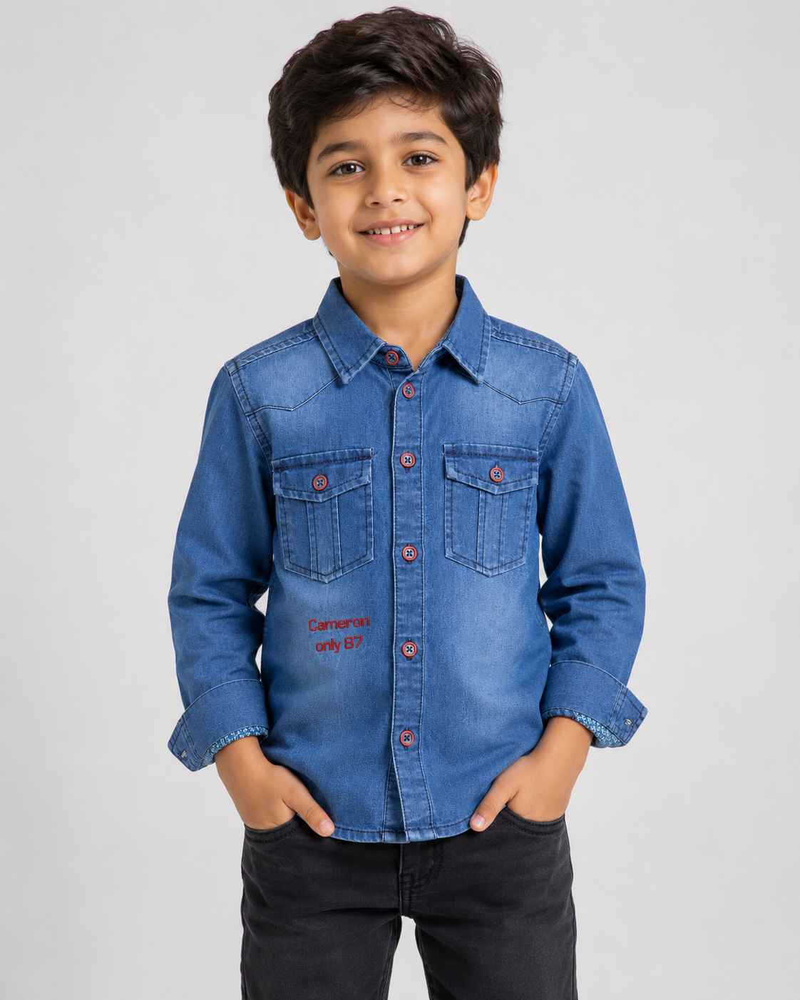Boys Denim Shirt with Front Buttons & Chest Pockets – Casual Style