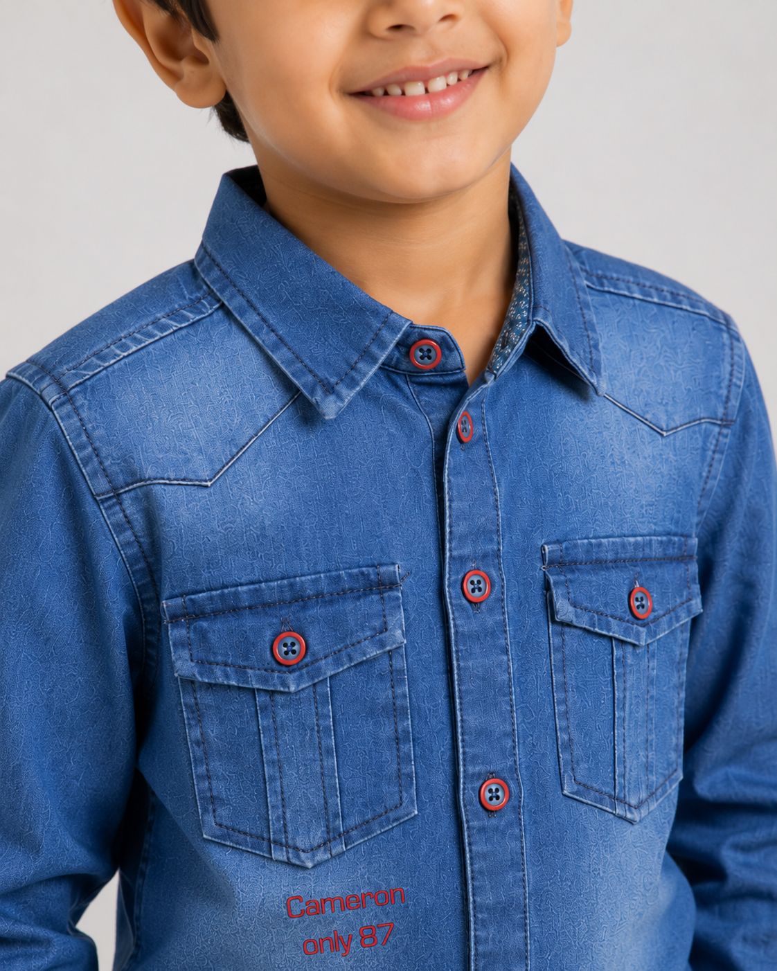 Boys Denim Shirt with Front Buttons & Chest Pockets – Casual Style