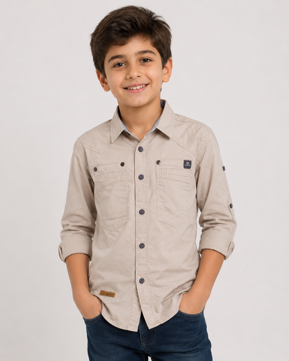 Boys Gabardine Shirt with Front Buttons & Pockets