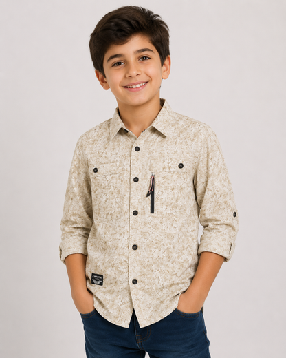Boys Printed Gabardine Shirt with Front Buttons – 8 to 12 Years