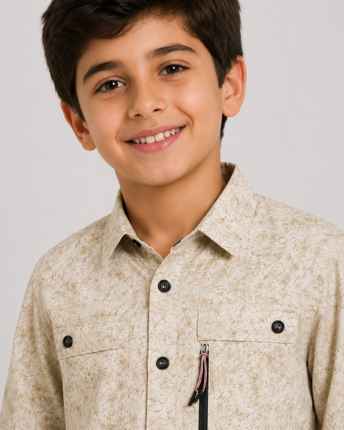 Boys Printed Gabardine Shirt with Front Buttons – 8 to 12 Years