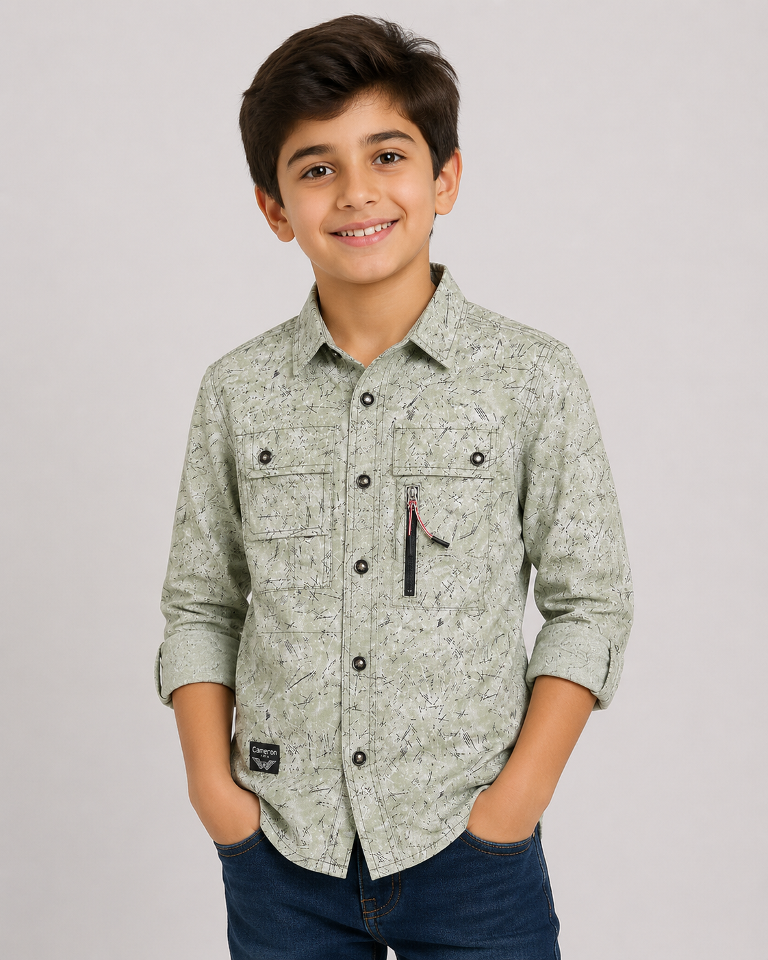 Boys Printed Gabardine Shirt with Front Buttons – 8 to 12 Years