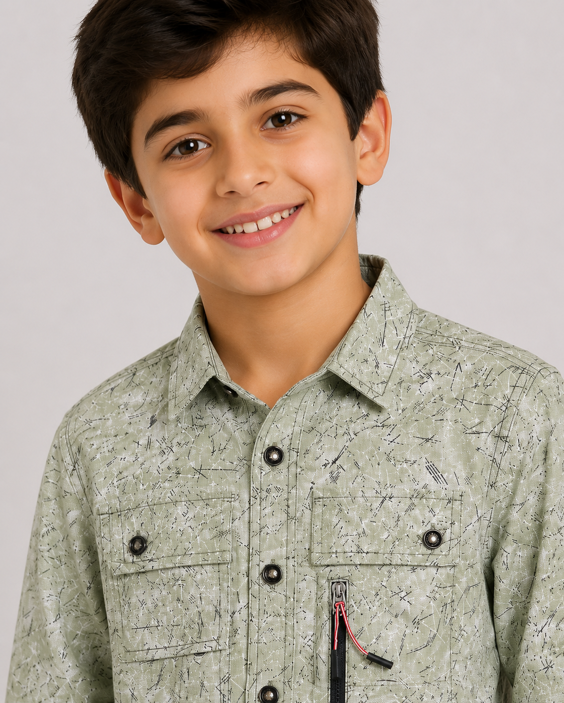Boys Printed Gabardine Shirt with Front Buttons – 8 to 12 Years