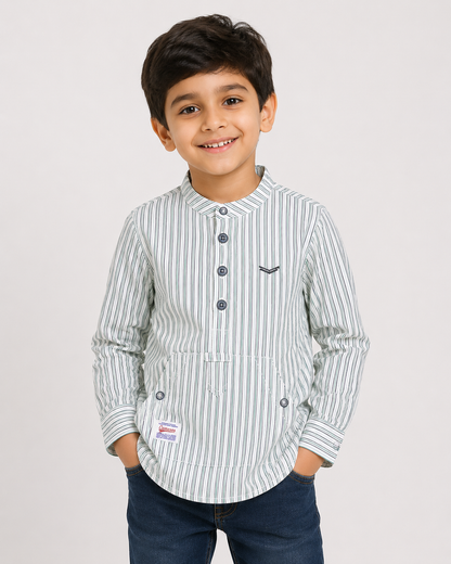 Boys Striped Shirt with Button Placket & Front Pocket – Modern Casual Style