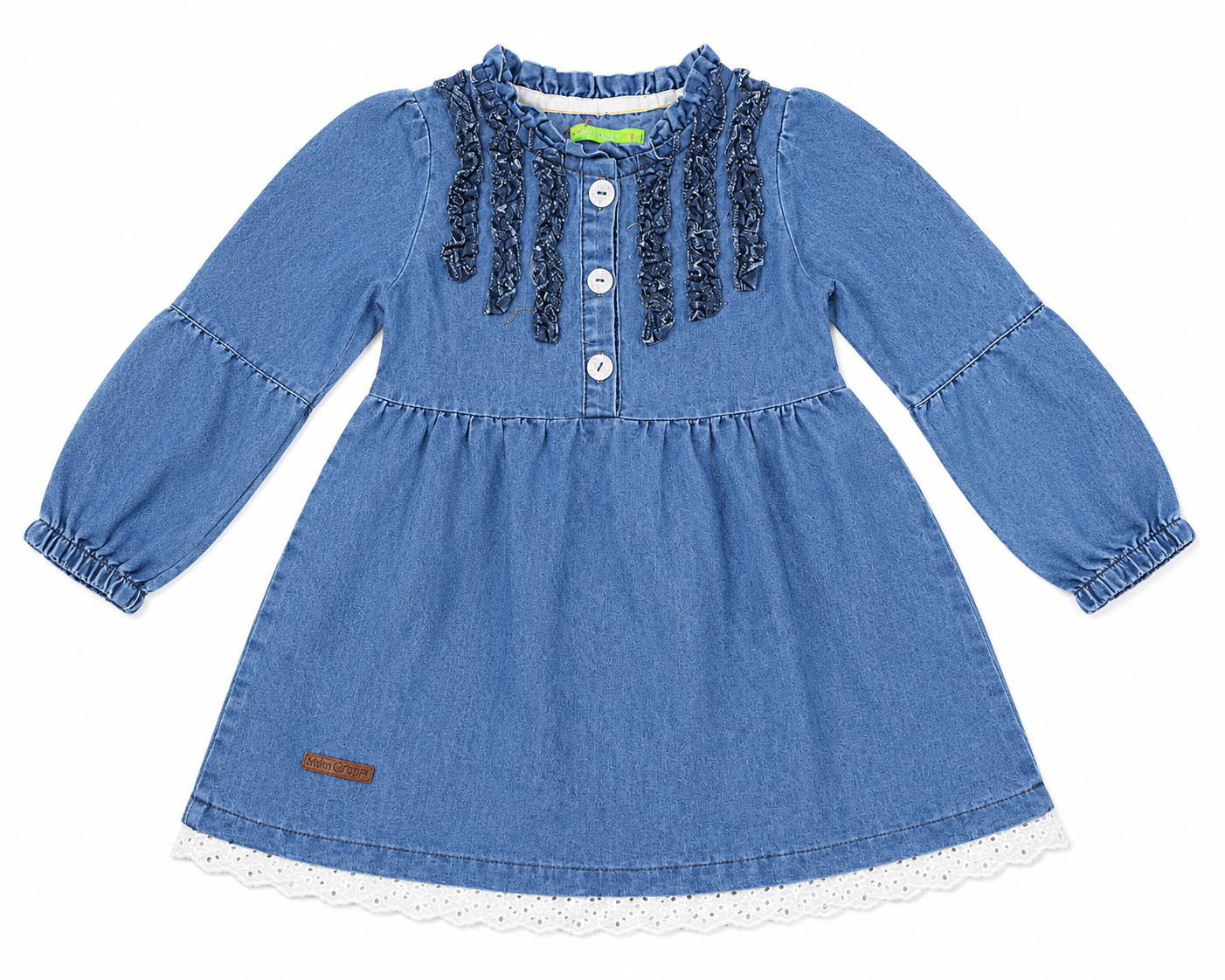 Girls Denim Ruffle Dress – Light & Dark Blue