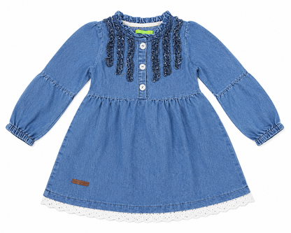 Girls Denim Ruffle Dress – Light & Dark Blue