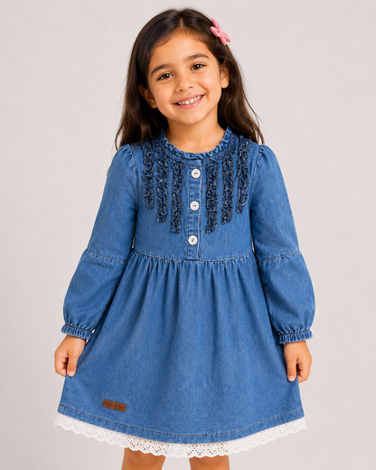 Girls Denim Ruffle Dress – Light & Dark Blue