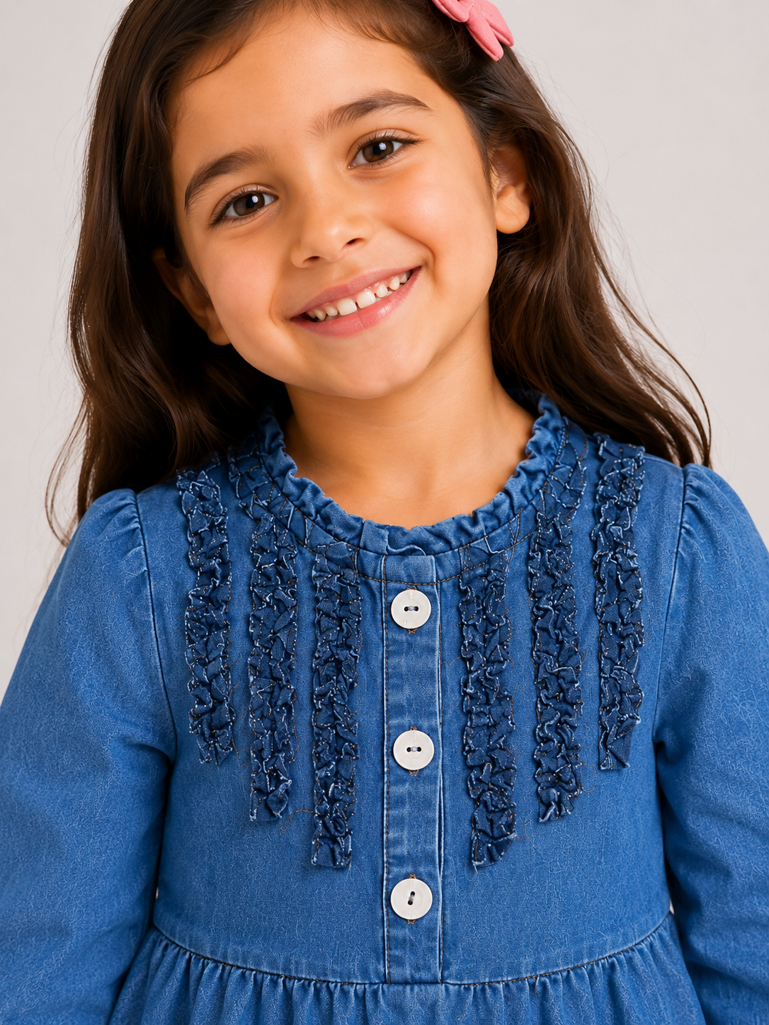 Girls Denim Ruffle Dress – Light & Dark Blue
