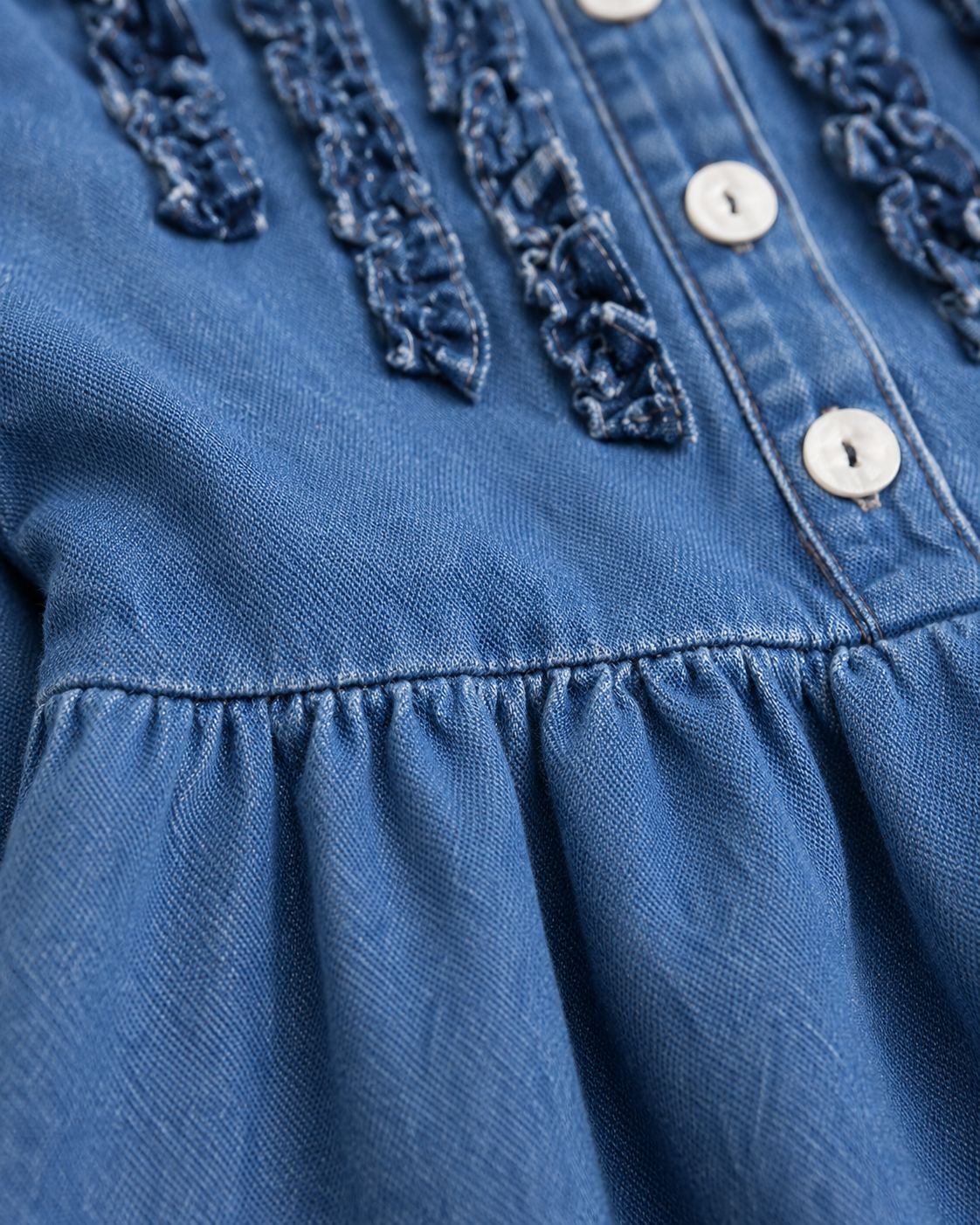 Girls Denim Ruffle Dress – Light & Dark Blue