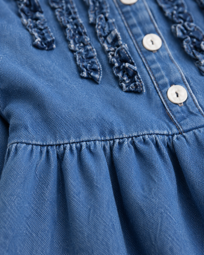 Girls Denim Ruffle Dress – Light & Dark Blue