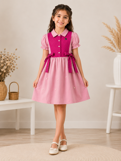 Girls' Elegant Pearl Detail Dress