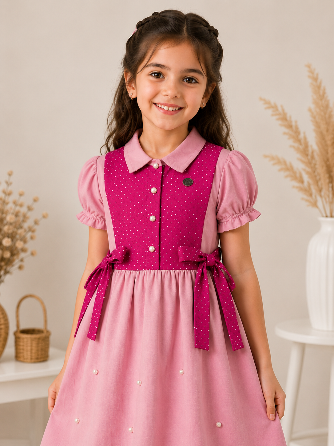 Girls' Elegant Pearl Detail Dress