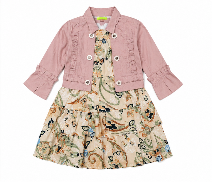 Girls 2-Piece Dress Set (Cotton Dress + Linen Bolero) Floral Design