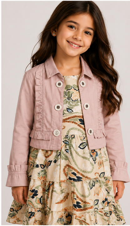 Girls 2-Piece Dress Set (Cotton Dress + Linen Bolero) Floral Design