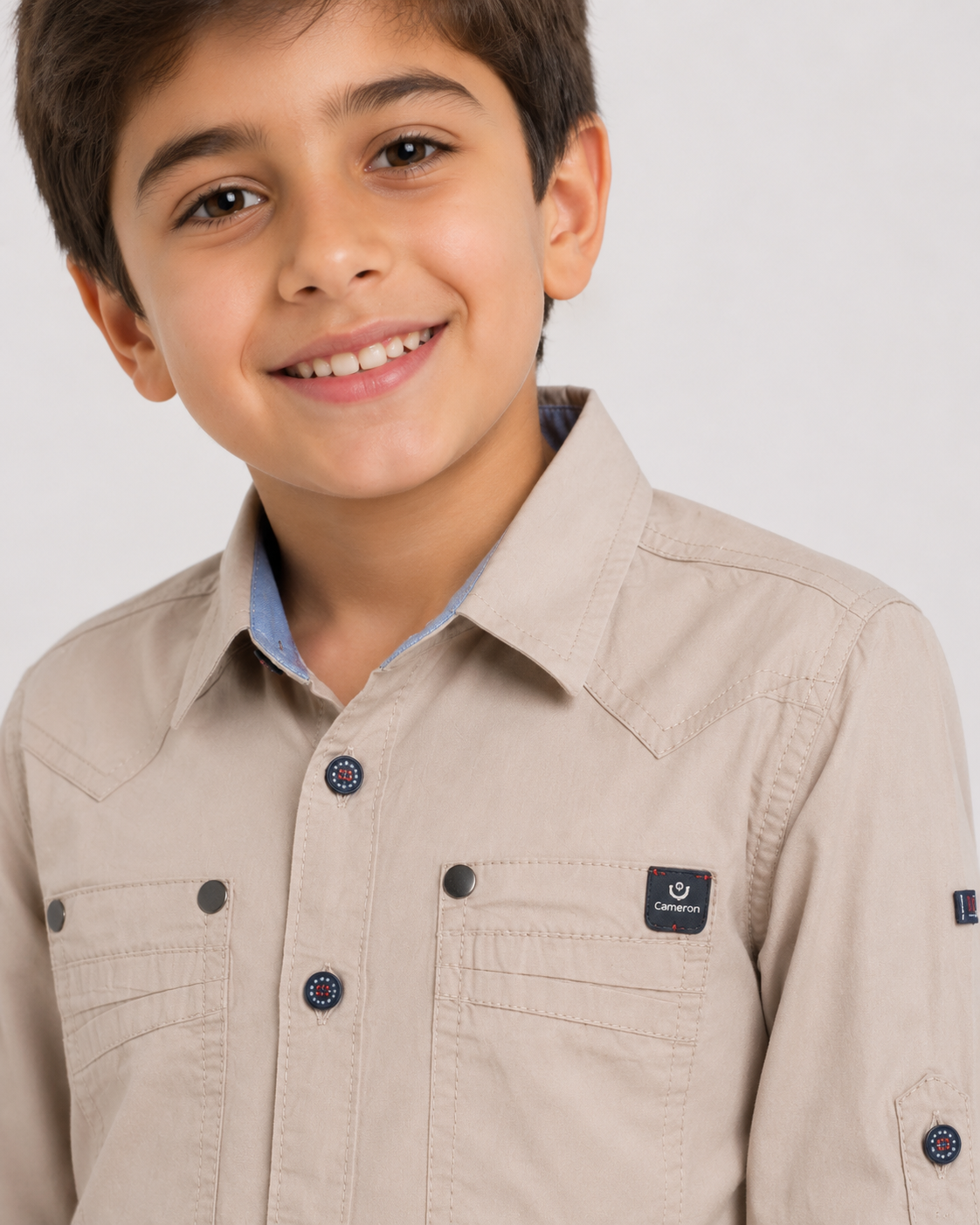 Boys Gabardine Shirt with Front Buttons & Pockets