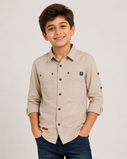 Boys Gabardine Shirt with Front Buttons & Pockets