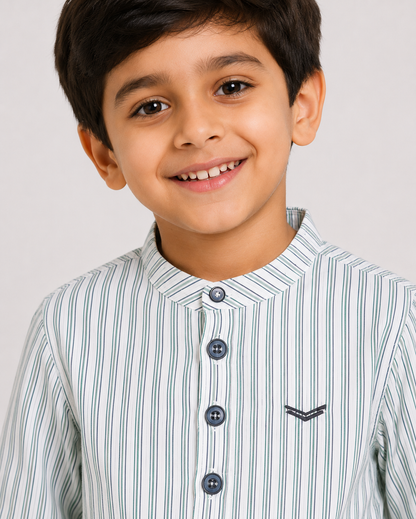 Boys Striped Shirt with Button Placket & Front Pocket – Modern Casual Style