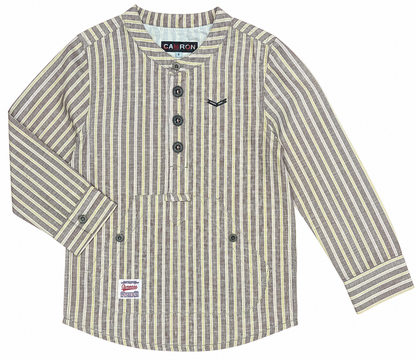 Boys Striped Shirt with Button Placket & Front Pocket – Modern Casual Style
