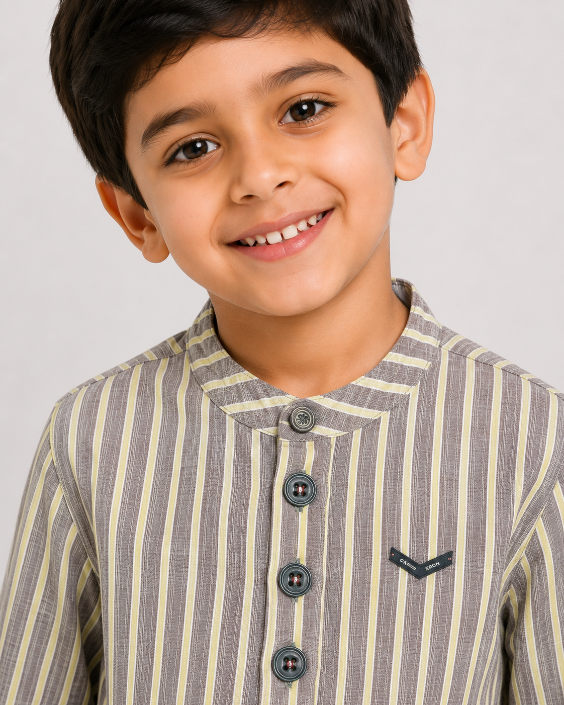 Boys Striped Shirt with Button Placket & Front Pocket – Modern Casual Style