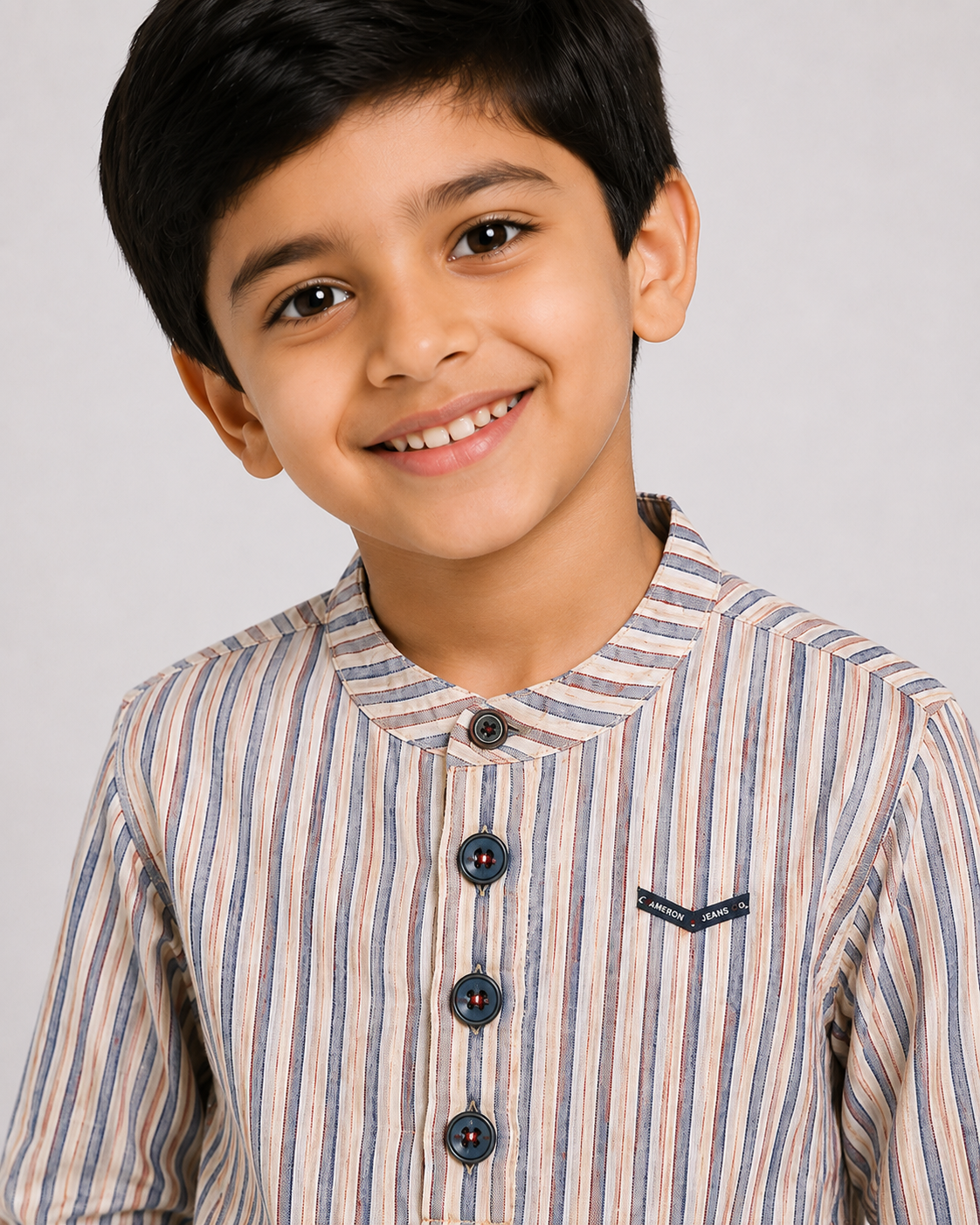 Boys Striped Shirt with Button Placket & Front Pocket – Modern Casual Style