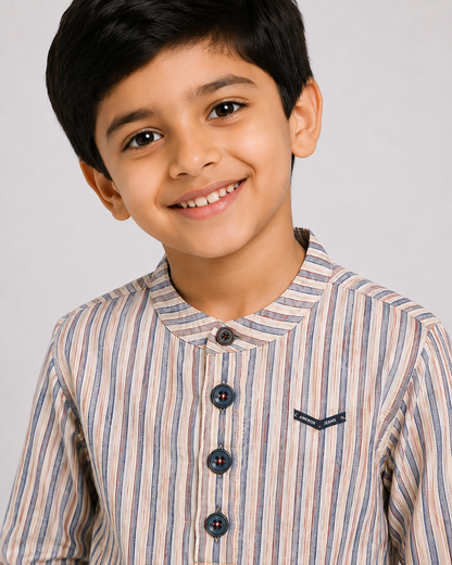 Boys Striped Shirt with Button Placket & Front Pocket – Modern Casual Style
