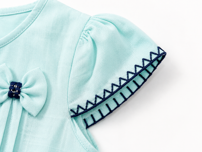French Linen Baby Dress with Bow Details – 6 to 36 Months
