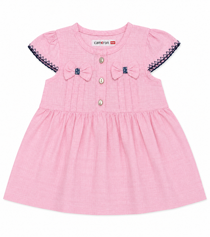 French Linen Baby Dress with Bow Details – 6 to 36 Months
