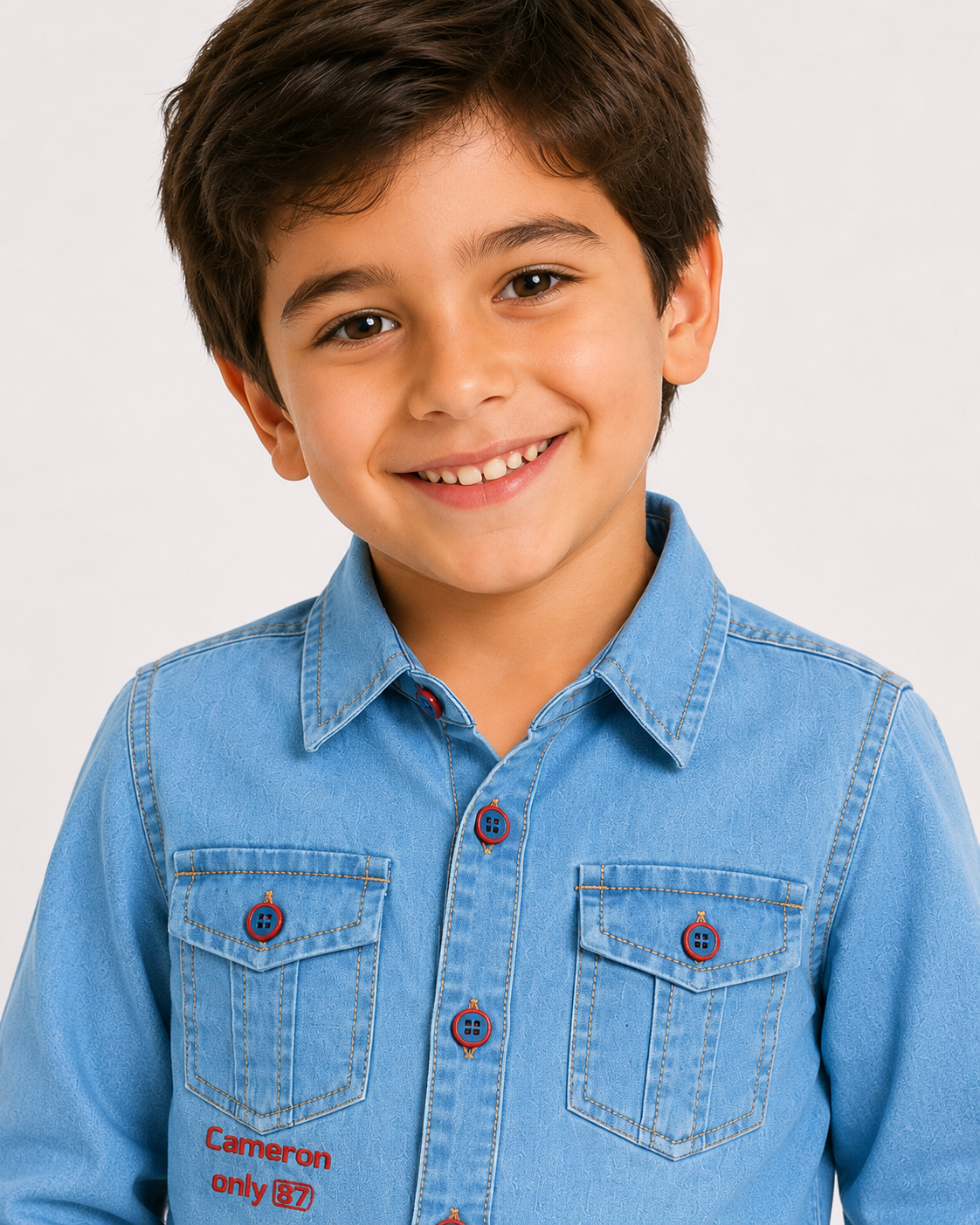 Boys Denim Shirt with Front Buttons & Chest Pockets – Casual Style