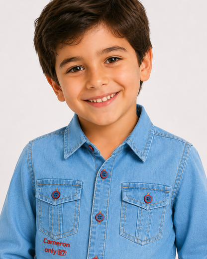 Boys Denim Shirt with Front Buttons & Chest Pockets – Casual Style