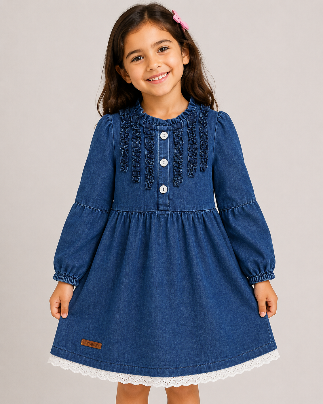 Girls Denim Ruffle Dress – Light & Dark Blue