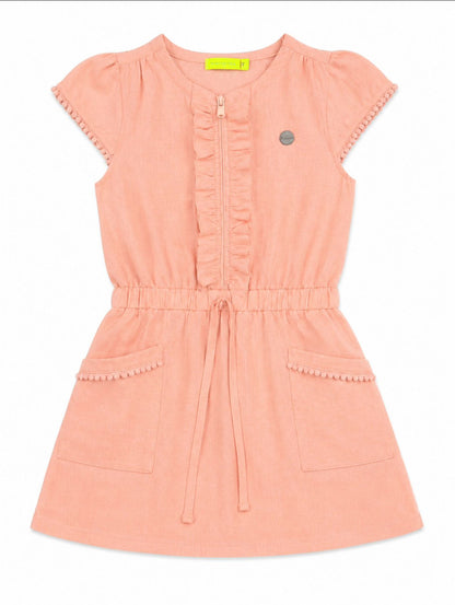 Girls Linen Dress with Ruffle Details & Waist Tie